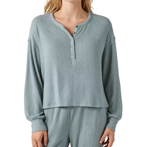 Lucky Brand Tops - Lucky Brand Blue Waffle Knit Long Sleeve Henley Top Size Large